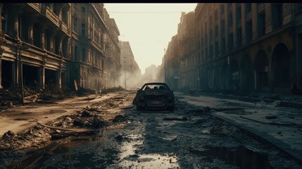 Desolate Cityscape - Haunting Apocalyptic Scene Generative AI - obrazy, fototapety, plakaty