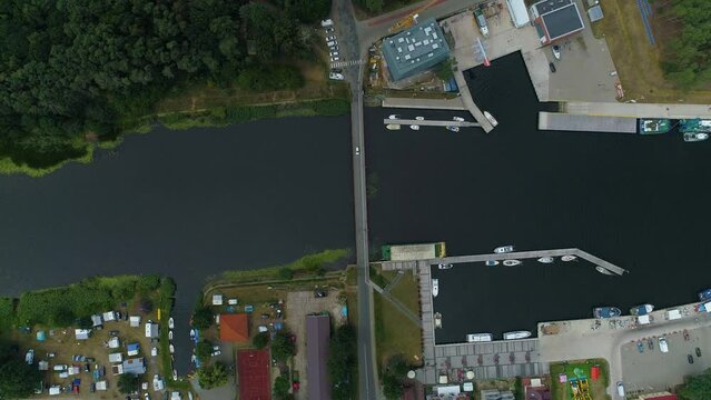 Top Down Port Bridge River Mrzezyno Most Rzeka Rega Aerial View Poland