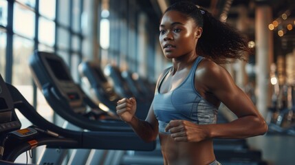 Obraz premium Determined Woman Running on Treadmill