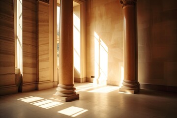 Majestic Marble Column in Sunlit Room Generative AI