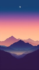 Minimalist Mountain Landscape at Dusk Generative AI