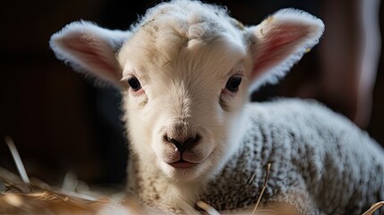 Obraz premium Charming Newborn Lamb Close-up Generative AI