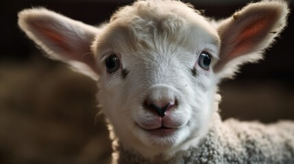 Adorable Newborn Lamb Close-up Generative AI - obrazy, fototapety, plakaty