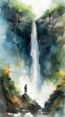 Serene Waterfall Contemplation Generative AI