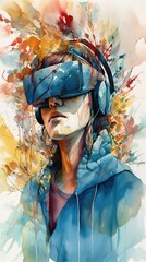 Virtual Reality Immersion in a Digital Watercolor World Generative AI