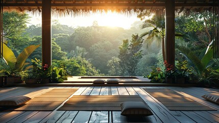Background serene yoga retreat with open space