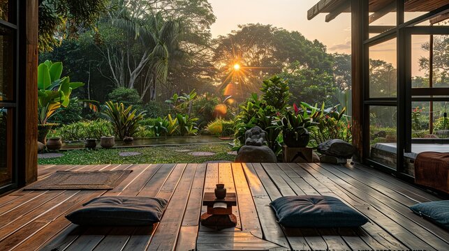 Background serene yoga retreat with open space