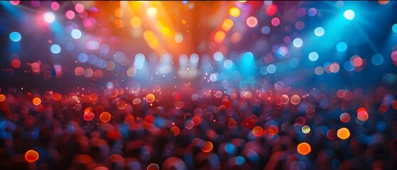 Colorful Abstract of a Vibrant Event Crowd. Concept Event Photography, Abstract Art, Colorful Crowd, Vibrant Atmosphere - obrazy, fototapety, plakaty
