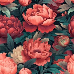 Beautiful Peony Floral Pattern with Colorful Gradients Generative AI