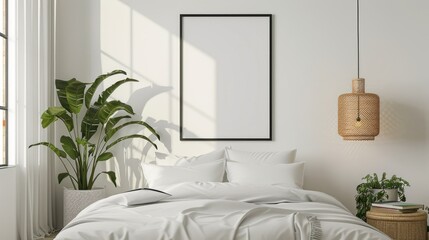 close-up frame mockup, bedroom wall poster mockup.
