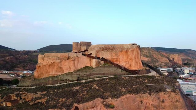 Aerial view of Arnedo Castle in La Rioja, Spain. High quality 4k footage