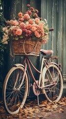 Vintage Bicycle with Floral Basket Generative AI