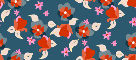 Simple minimalistic summer tropical floral seamless pattern