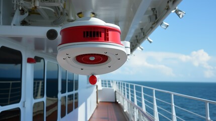 Onboard fire alarm triggers ship safety system activation, ensuring emergent response and safeguarding passengers and crew from potential hazards onboard.
