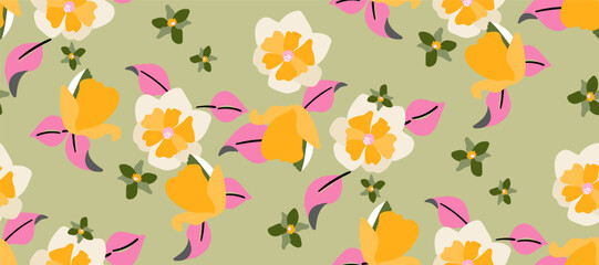 Simple minimalistic summer tropical floral seamless pattern