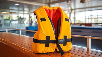 Onboard maritime safety training includes a life jacket demonstration, ensuring crew members are prepared for emergencies and promoting safety protocols.
