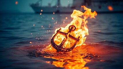 Anchor ablaze, shining brightly in the darkness, illuminating the night with its fiery glow and marking a beacon amidst obscurity.
