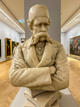  Belgrade, Serbia - October 8th 2023: Sculpture of Vuk Karadzic made by Petar Ubavkic,  National Museum of Serbia (Narodni muzej Srbije)