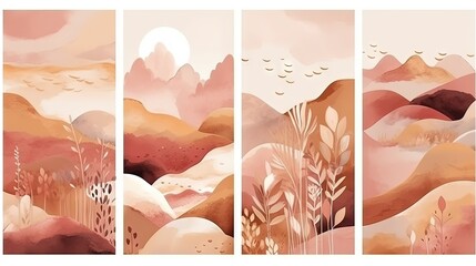 Serene Mountain Landscape Watercolor Painting Generative AI