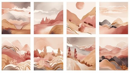 Serene Mountain Landscape in Soft Watercolor Tones Generative AI
