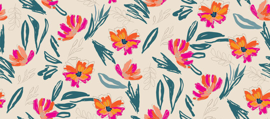 Cute feminine   seamless pattern with wildflowers.
