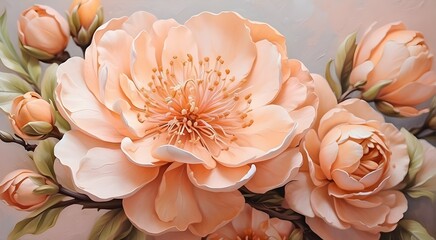 beautiful oil-painted peach-colored pastel blossom. close-up