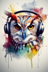 Colorful Abstract Owl Art with Headphones Generative AI