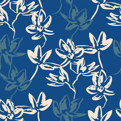 Simple monochrome  seamless pattern with flowers silhouette.