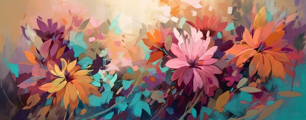 Vibrant Floral Acrylic Masterpiece Generative AI - obrazy, fototapety, plakaty