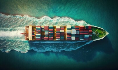 Aerial View of Cargo Ship Transporting Containers for Global Trade Generative AI