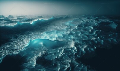 Serene Blue Seascape: Soft, Dreamy Aerial Landscape Generative AI - obrazy, fototapety, plakaty