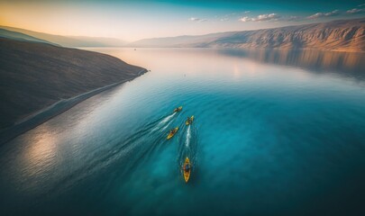 Serene Kayaking in the Sea of Galilee, Israel Generative AI - obrazy, fototapety, plakaty
