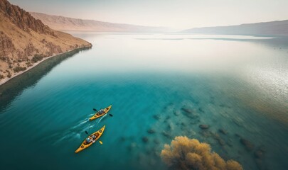Ethereal Kayaking on the Sea of Galilee Generative AI - obrazy, fototapety, plakaty