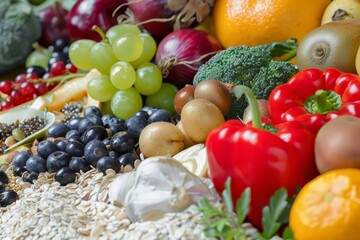 Healthy food image featuring fruits vegetables and seeds