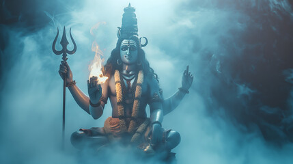 Shiva God with fire - obrazy, fototapety, plakaty