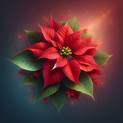 A poinsettia with bright red petals and golden stamens. - obrazy, fototapety, plakaty