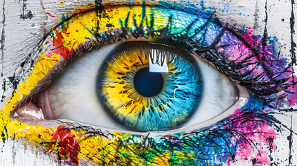 Artistic painting of the beautiful eye of a woman in closeup view