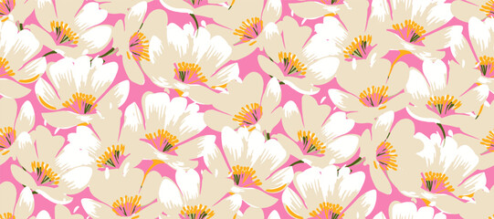 Simple minimalistic summer tropical floral seamless pattern