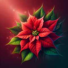 A poinsettia with bright red petals and golden stamens. - obrazy, fototapety, plakaty