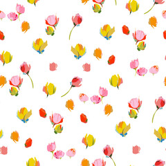 Abstract floral seamless pattern. Bright colors, gouache painting