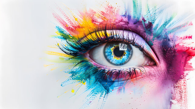 Artistic painting of the beautiful eye of a woman in closeup view