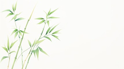 Bamboo Minimal, Bamboo stalk, elegance in green & soft beige, cartoon drawing, water color style.