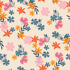Simple minimalistic summer tropical floral seamless pattern