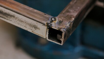 Close-up of metal welding work on steel beam