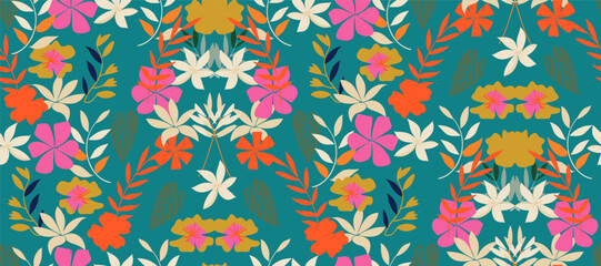 Simple minimalistic summer tropical floral seamless pattern