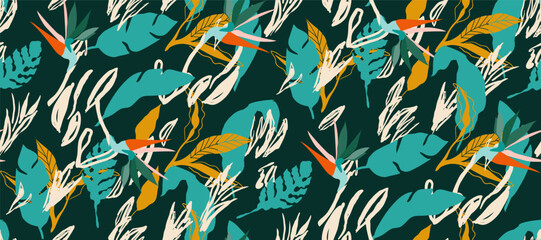 Simple minimalistic summer tropical floral seamless pattern