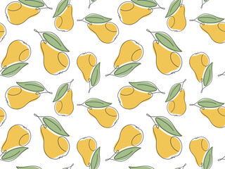 Yellow abstract pear seamless pattern. Linear natural garden organic fruit. Simple modern line art illustration. Pattern for packaging design, wallpaper, cover, fabric print