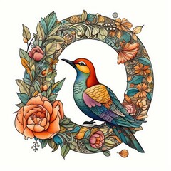 Whimsical Letter Q Art with Floral and Feathered Accents Generative AI