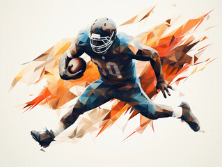 Abstract American football player in action from lines and triangles 
