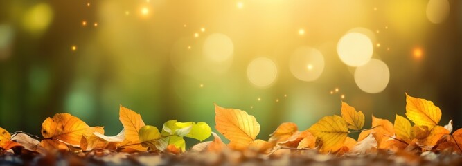 Obraz na płótnie Canvas Vibrant Autumn Foliage Bokeh Panorama Generative AI